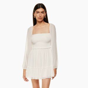 Aritzia Wilfred Tempest Smocked Cottagecore Puff White Mini Dress Birch S